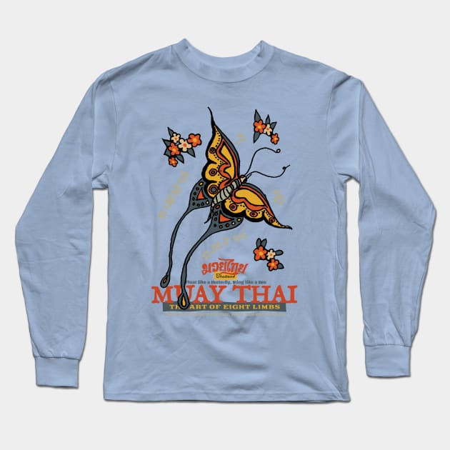 Muay Thai Sak Yant Butterfly Tattoo Long Sleeve T-Shirt by KewaleeTee